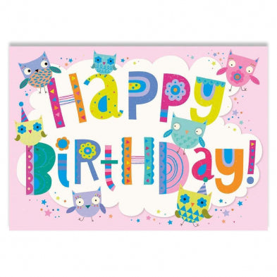 Happy Birthday Glitter Owls Card