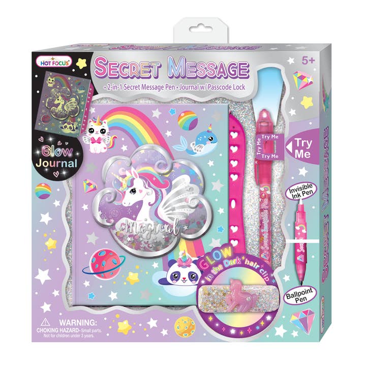 Hot Focus Secret Message, Glow In The Dark Journal, Unicorn
