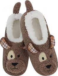 Kids Snoozies Furry Slippers -Brown Puppy Barnyard