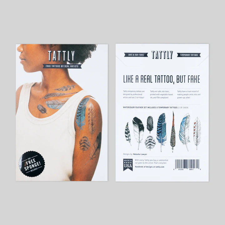 Tattly Watercolor Feather Tattoo Set