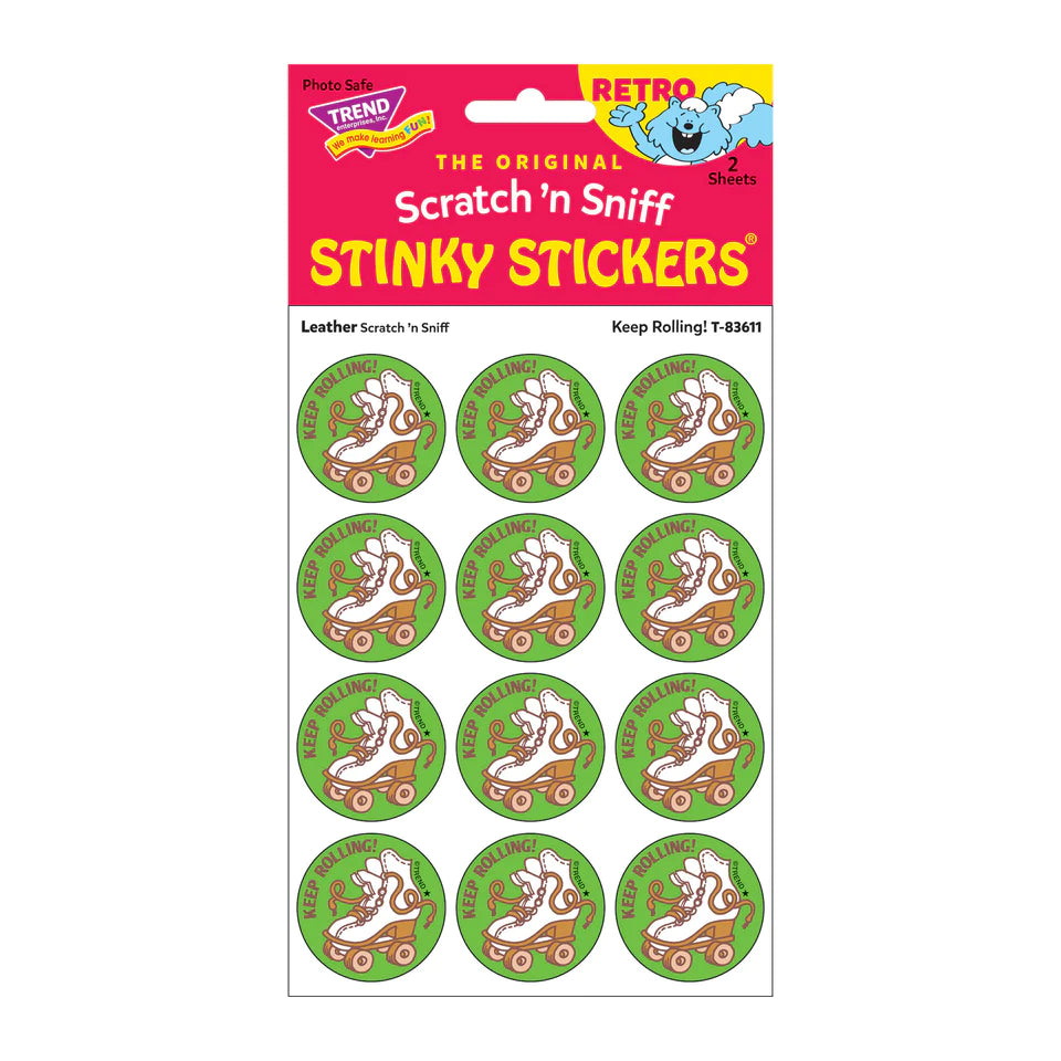 Keep Rolling! Leather Scent Retro Scratch 'n Sniff Stinky Stickers