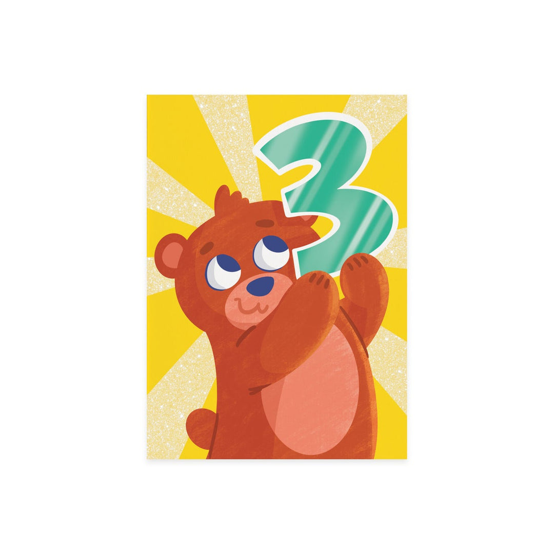 Age 3 Bear Birthday Card