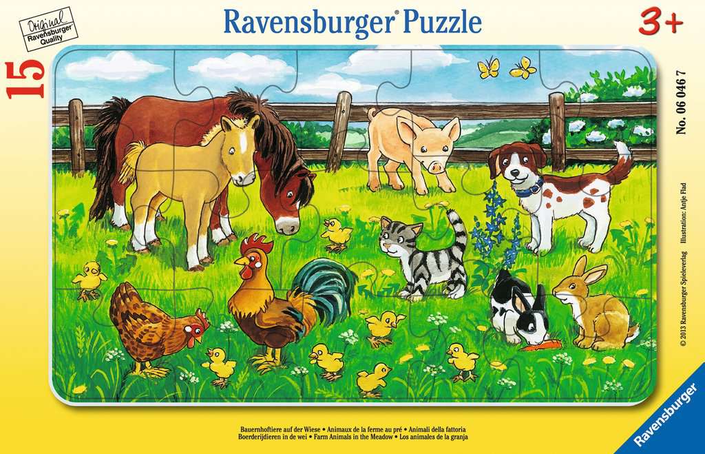 Ravensburger Farm Animals In The Meadow Frame Puzzle 15Pc