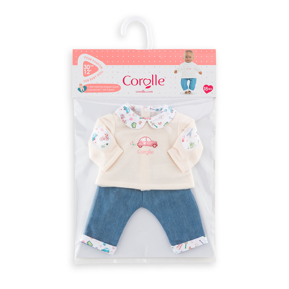 Corolle Baby Doll Week-end in Paris - Long Sleeves T-Shirt & Jeans For 12" Doll