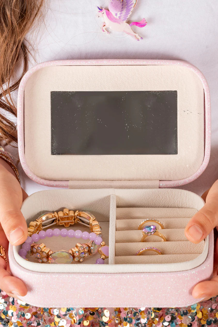 Pretty Precious Pink Glitter Unicorn Jewelry Box