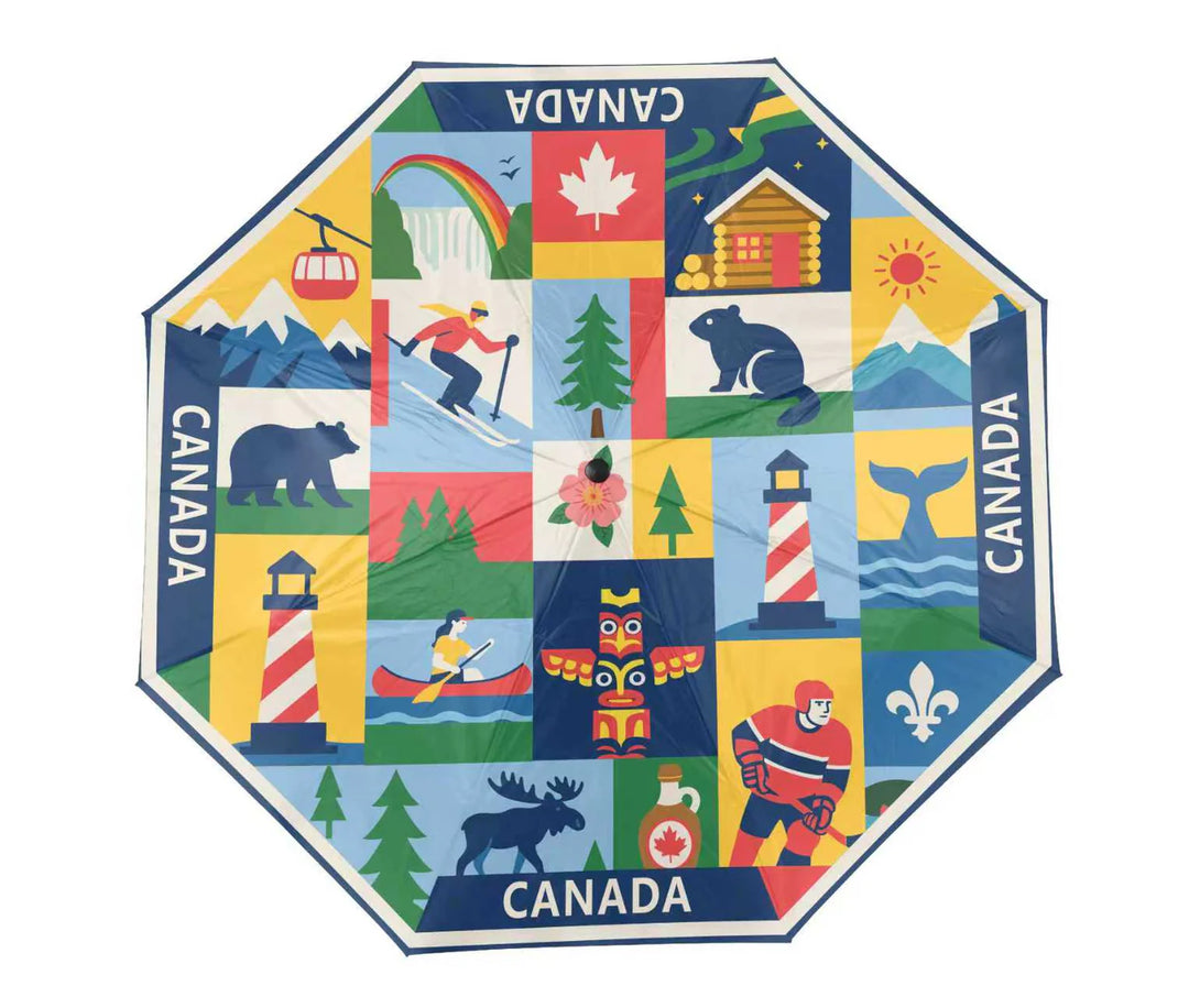 Canada Heritage Icon Collage Folding Umbrella