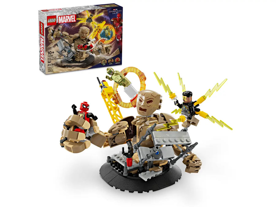 Lego Marvel Spider-man vs Sandman: Final Battle play set assembled in front of retail packaging 2024
