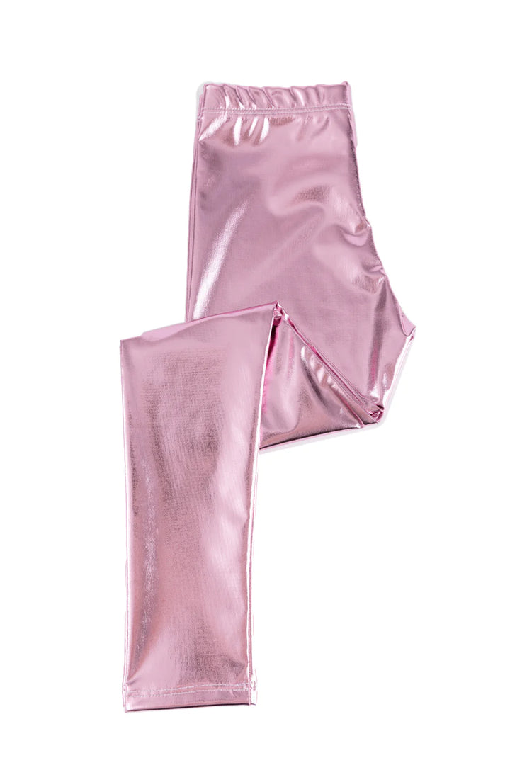 Love Life Leggings: Metallic Pink  3/4