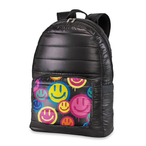 Top Trenz Black Puffer Backpack Spray Happy Pocket