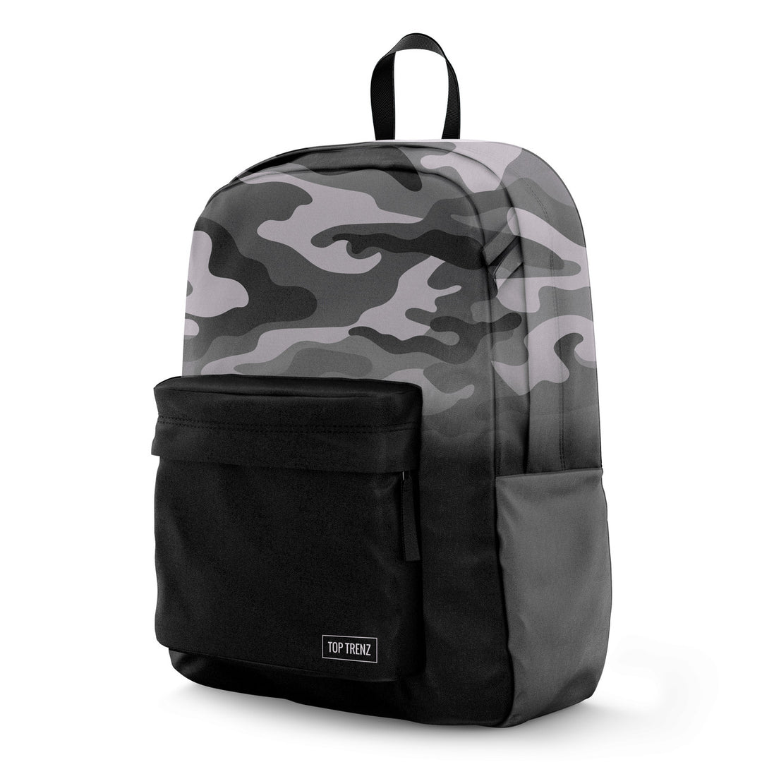 Top Trenz Grey Camo Colour Block Canvas Backpack