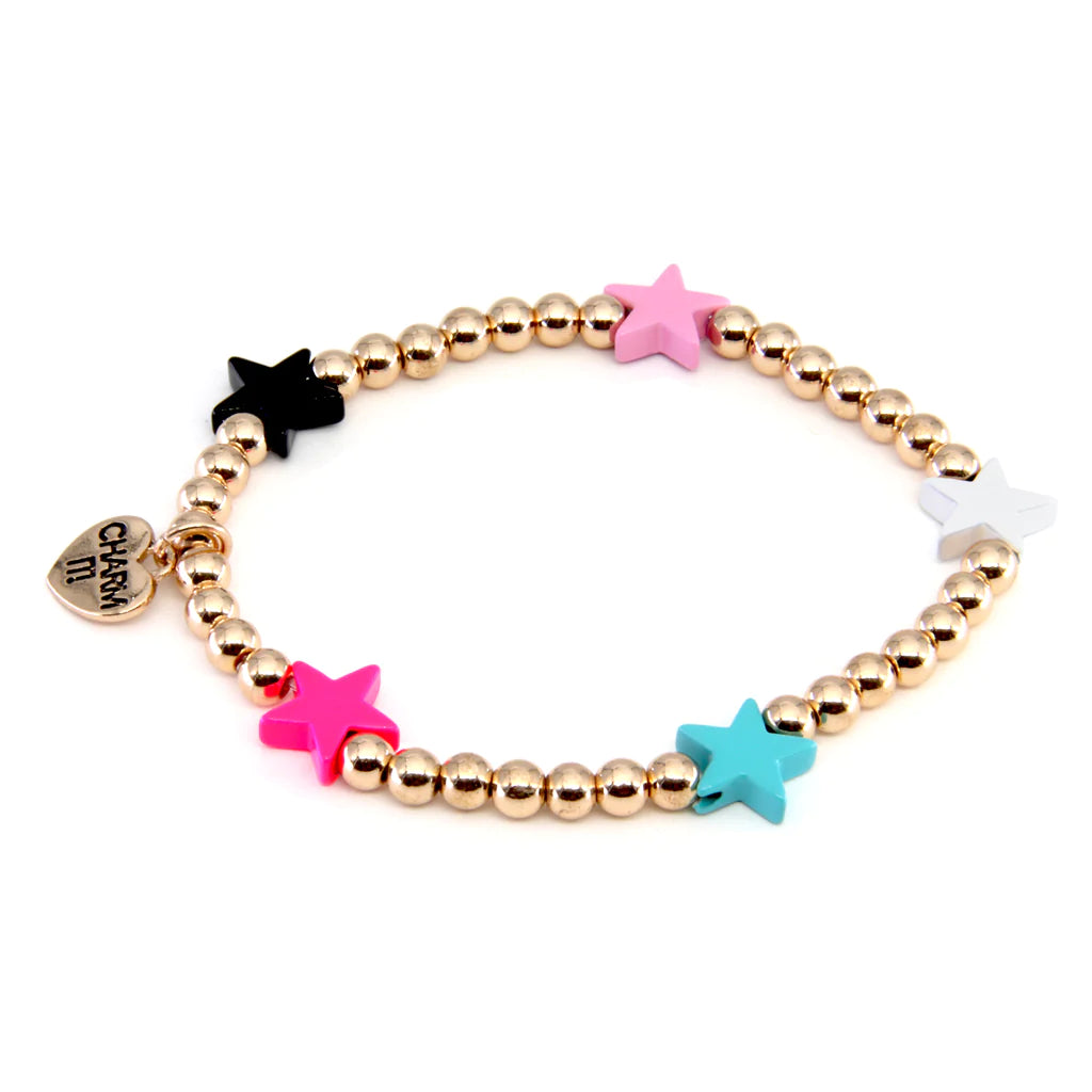 CHARM IT! Gold Bead Multi Star Stretch Bead Bracelet