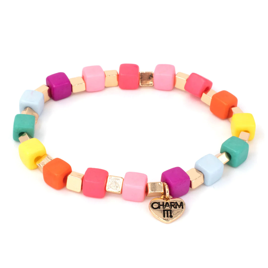 CHARM IT! Gold Multi Cube Stretch Bead Bracelet