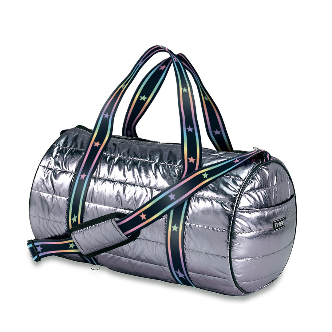 Top Trenz Gunmetal Puffer Duffle Bag With Gradient Star Straps