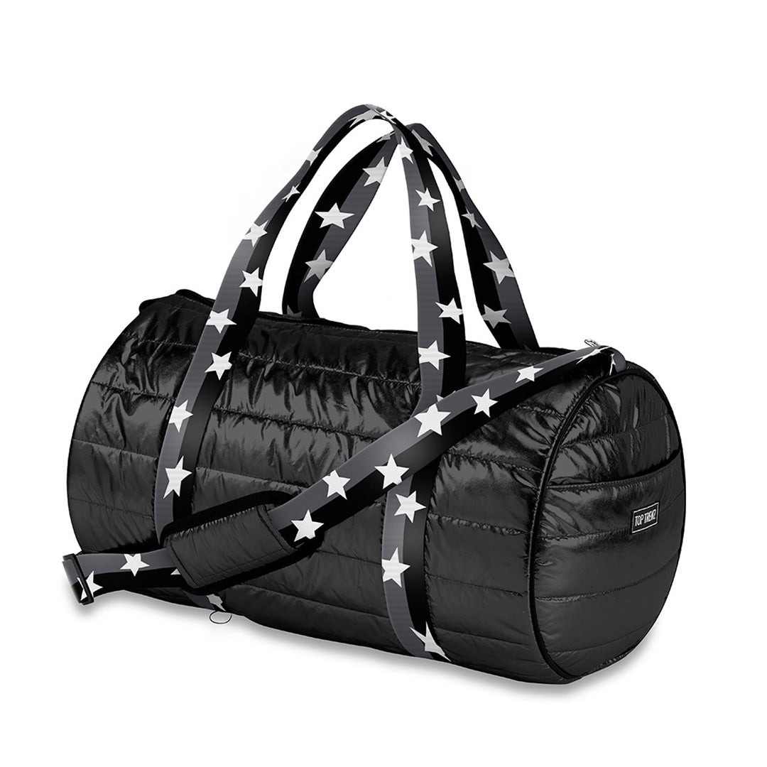 Top Trenz Black Puffer Duffle Bag with Grey/Black Split Star Straps