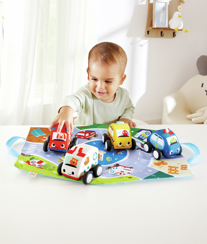 Hape Pull-Back Plush Car Set
