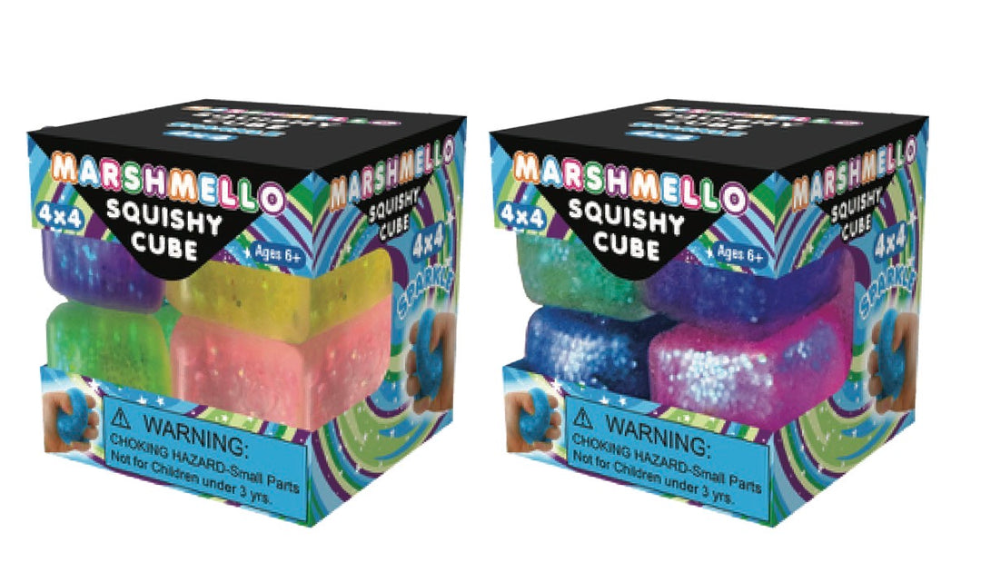 Zorbitz Marshmello Squishy Sparkle Cube Mini 4 Pack