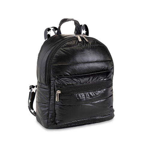 Top Trenz Black Puffer Mini Backpack with Grey Black Split Star Straps