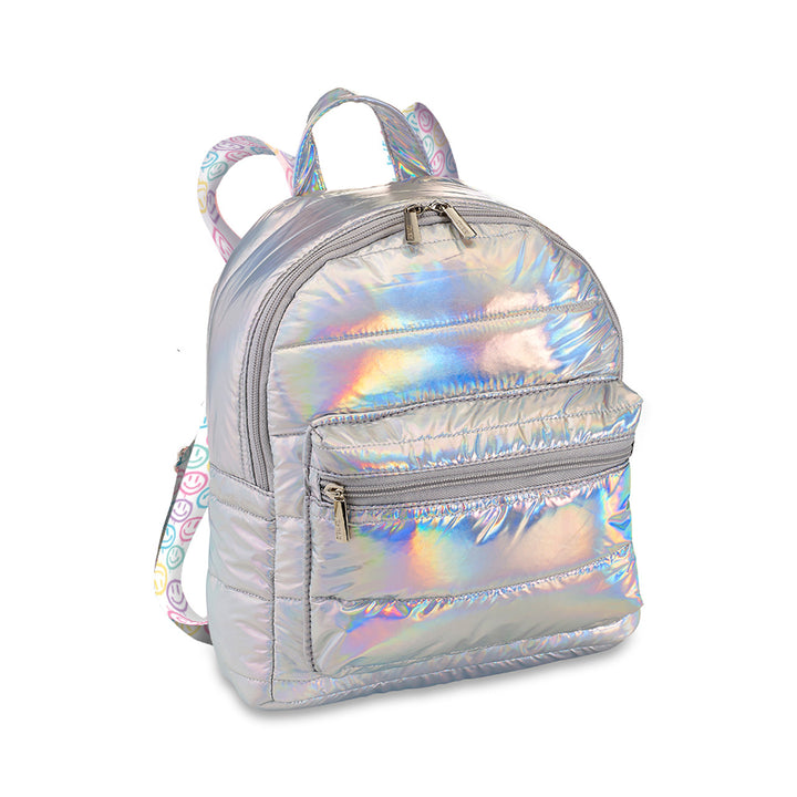 Top Trenz Iridescent Puffer Mini Backpack With Happy Burst Straps