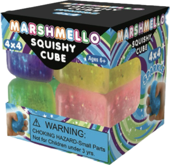 Zorbitz Marshmello Squishy Sparkle Cube Mini 4 Pack