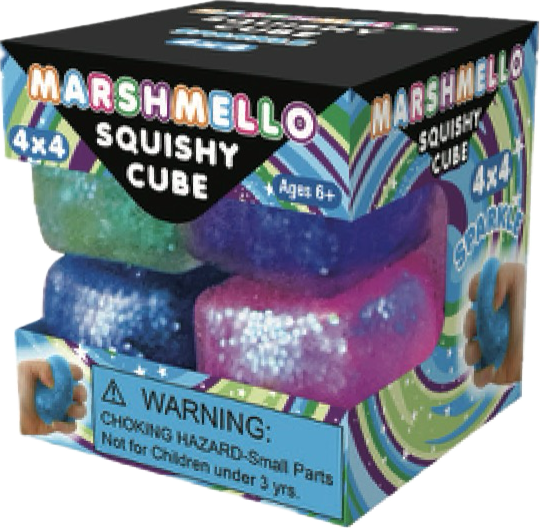 Zorbitz Marshmello Squishy Sparkle Cube Mini 4 Pack