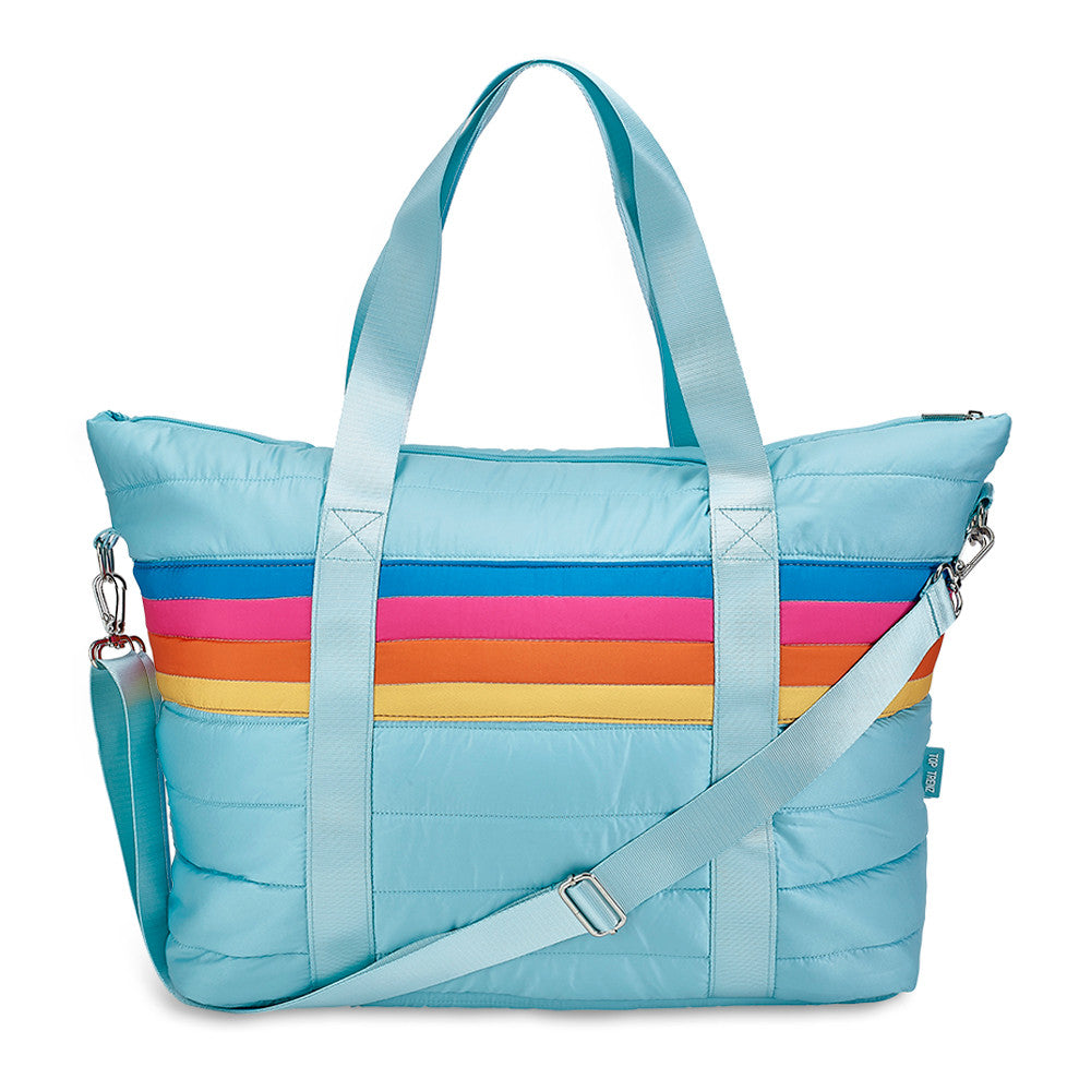 TopTrenz Blue Puffer Tote with Retro Stripe