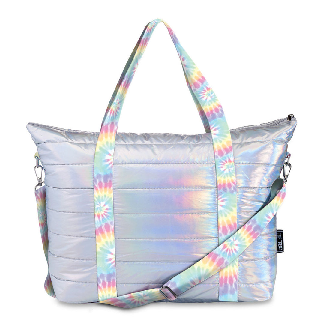 Iridescent Puffer Tote Bag Pastel Tie Dye Straps