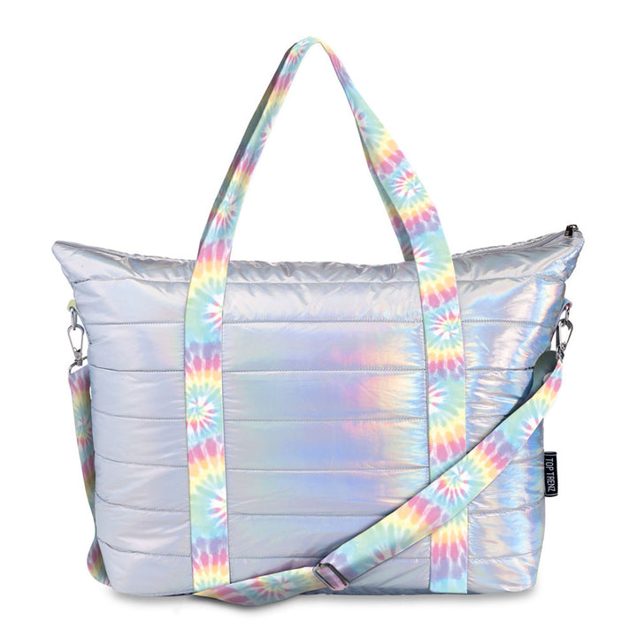 Iridescent Puffer Tote Bag Pastel Tie Dye Straps