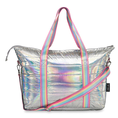 Top Trenz Iridescent Puffer Tote with Candy Stripe Strap