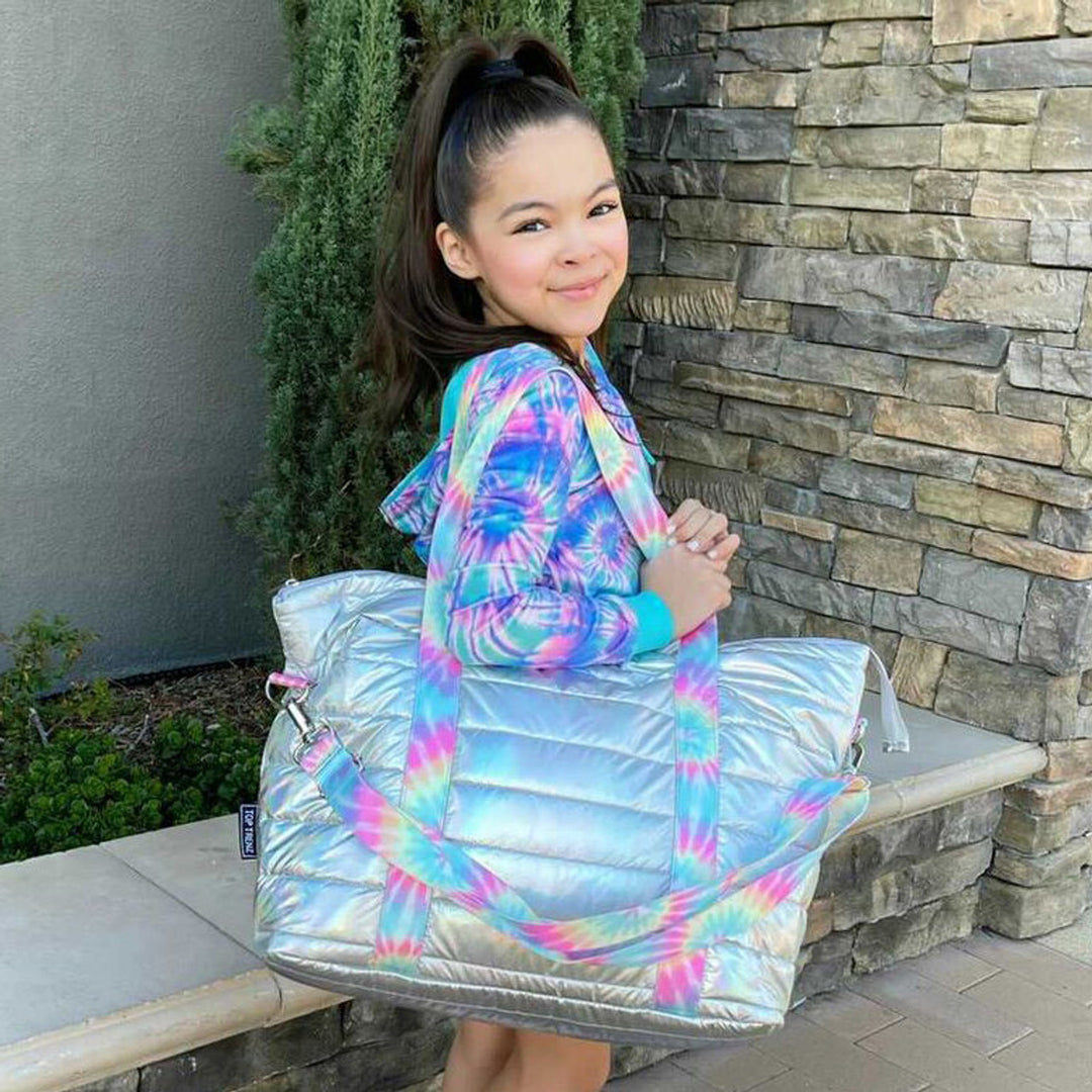 Iridescent Puffer Tote Bag Pastel Tie Dye Straps