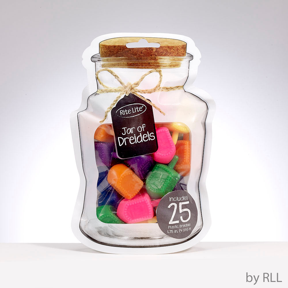 "Jar" Of Dreidels, 25 Medium Multicolor Plastic Dreidels