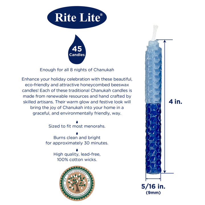 Hand Rolled Honeycomb Beeswax Blue Chanukah Candles
