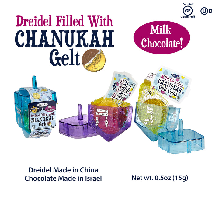 Plastic Dreidel Filled With Chanukah Gelt