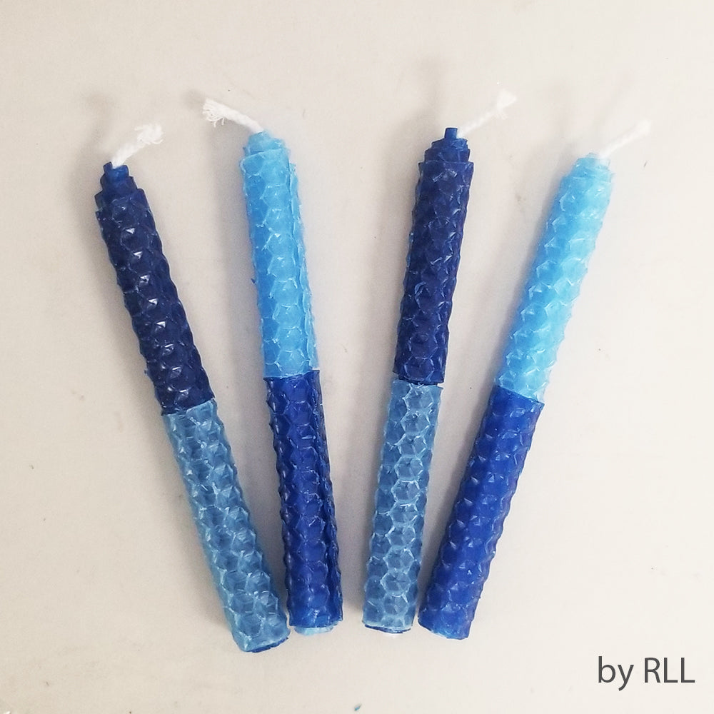 Hand Rolled Honeycomb Beeswax Blue Chanukah Candles