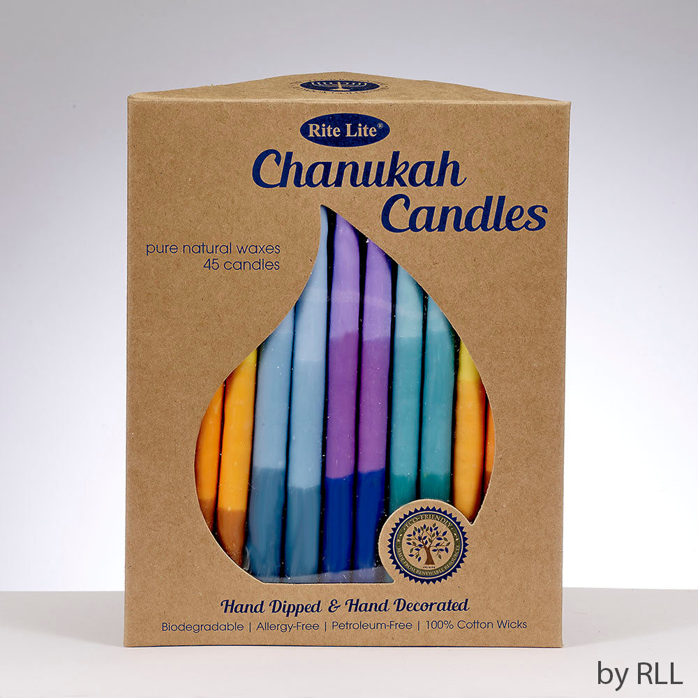 Pure Vegetable Wax Chanukah Candles-Triocolor Multi