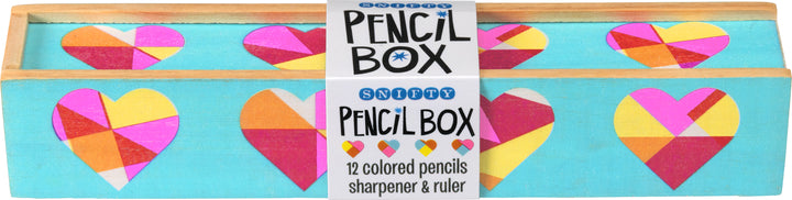 Quilted Hearts Riso Pencil Box + Coloured Pencils