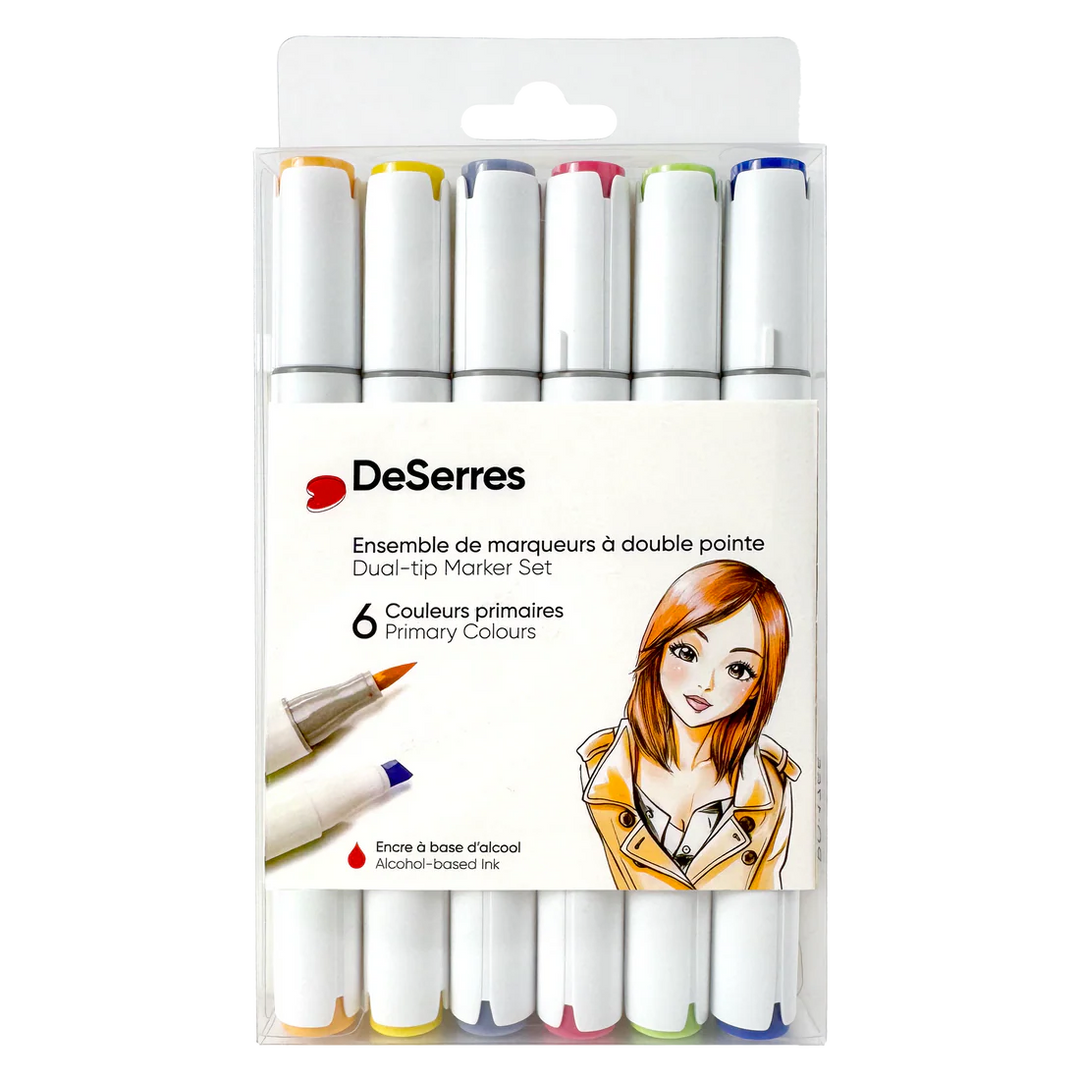 DeSerres Alcohol Dual-Tip Primary Marker 6 pc Set