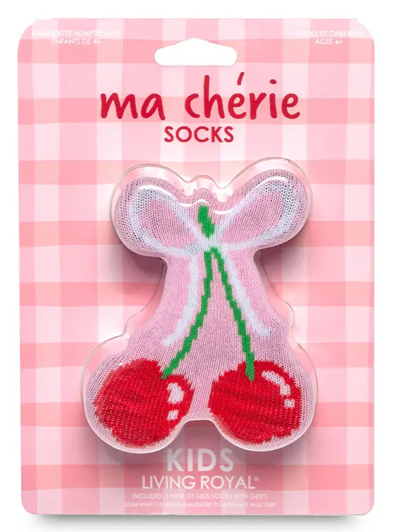 Cherries Tied w/ Bow - Pink 3D Kids Crew Socks
