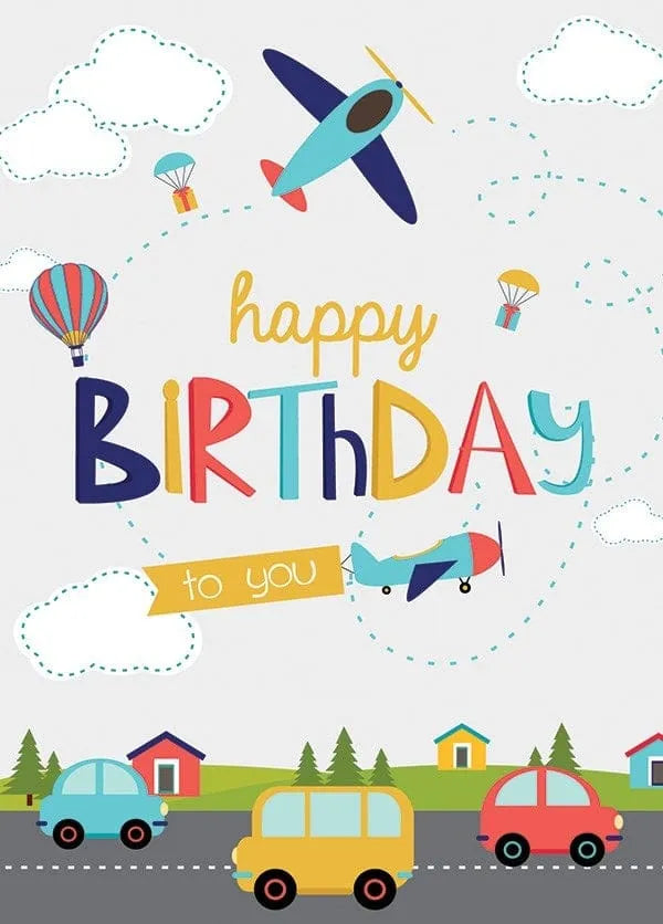 Airplanes & Cars Birthday Card