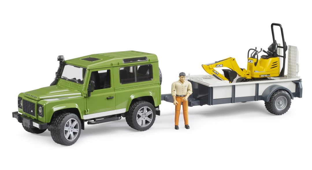 Land Rover Defender with Trailer, JCB Excavator and Figure