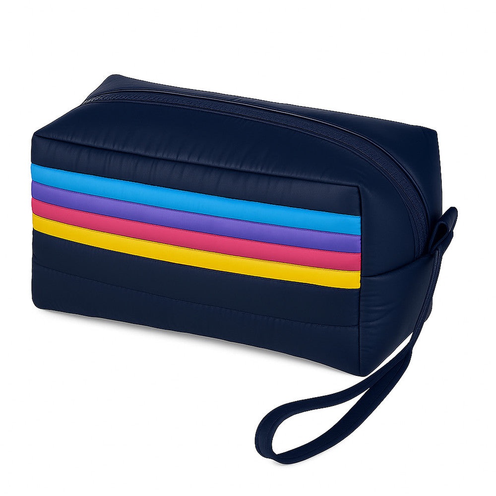 Top Trenz Retro Stripes Puffer Puffer Cosmetic Bag
