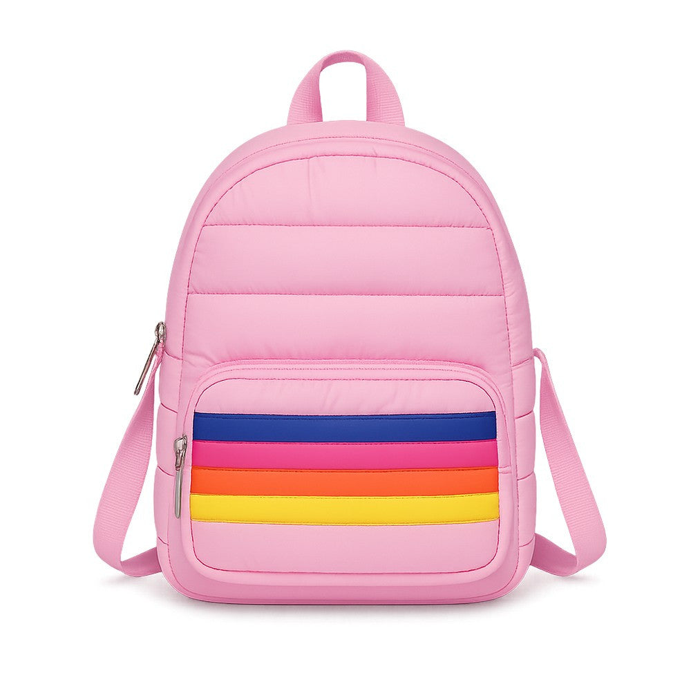 Top Trenz Pink Puffer Mini Backpack Retro Stripes