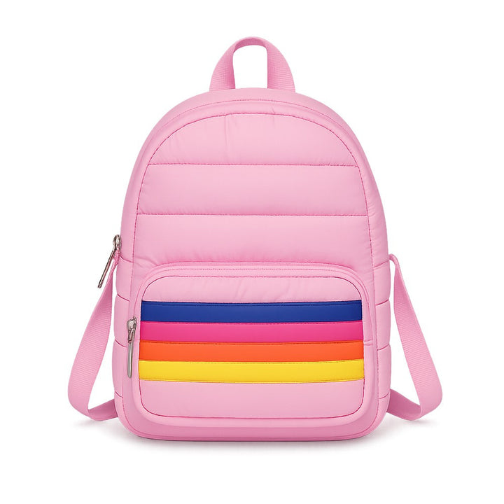 Top Trenz Pink Puffer Mini Backpack Retro Stripes