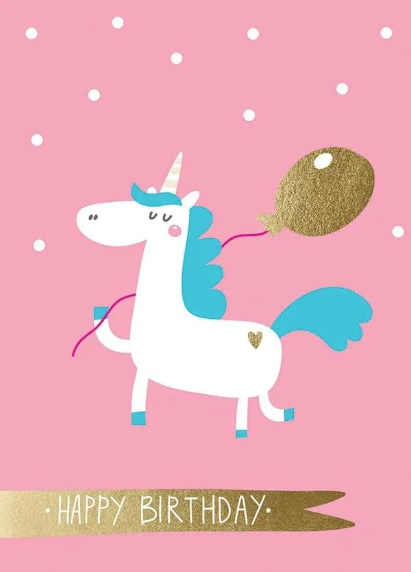 Unicorn With Balloon Birthday Card
