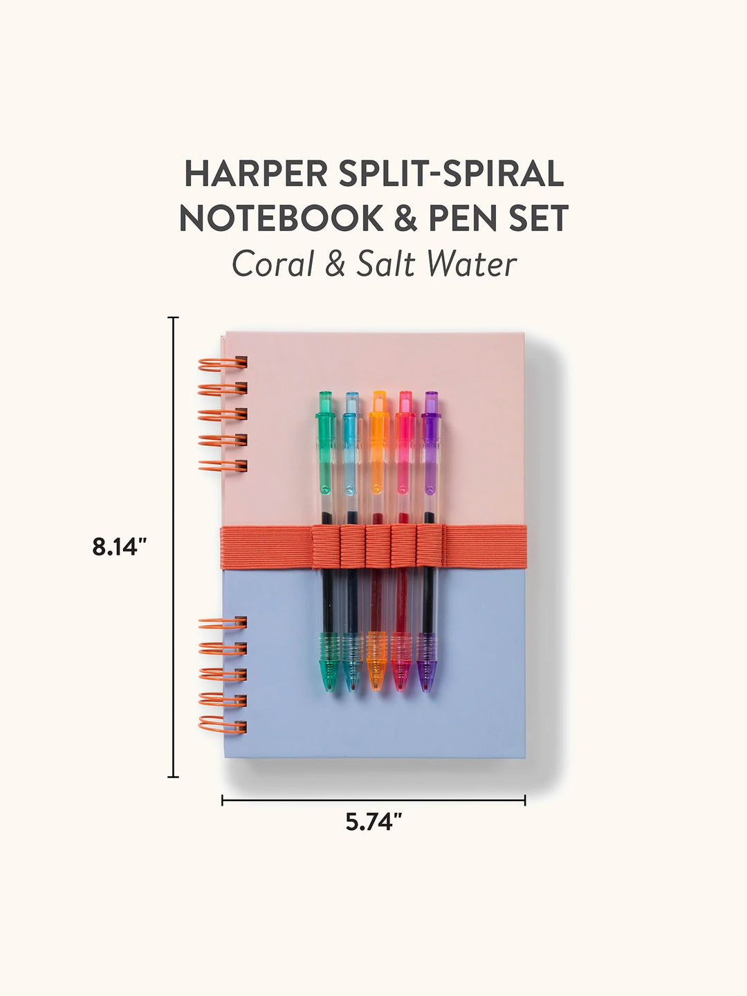Coral & Salt Water Harper Split-Spiral Notebook & Pen Set