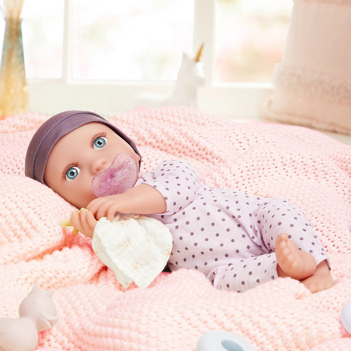 LullaBaby - 14"Baby Doll with Lilac Polka Dot Pajamas
