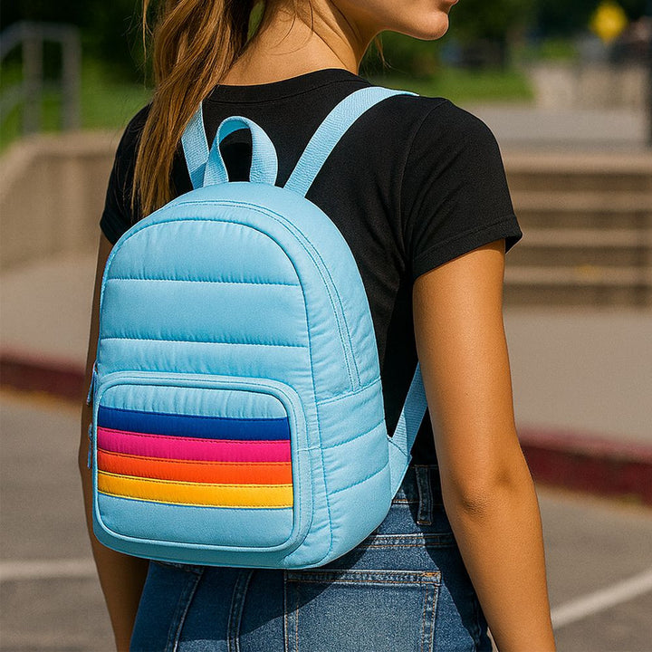Top Trenz Blue Puffer Mini Backpack Retro Stripes
