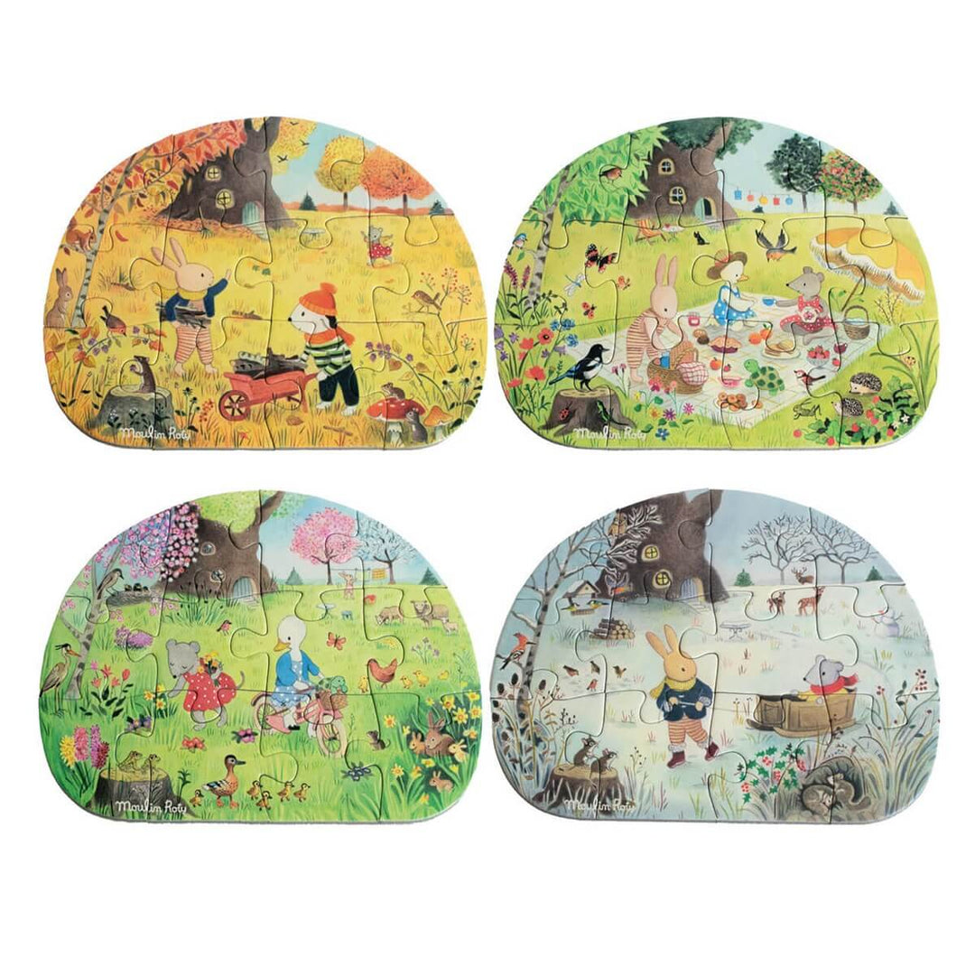 Moulin Roty La Grande Famille - Seasons Mini Puzzles (4x12pcs)