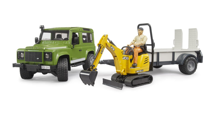 Land Rover Defender with Trailer, JCB Excavator and Figure