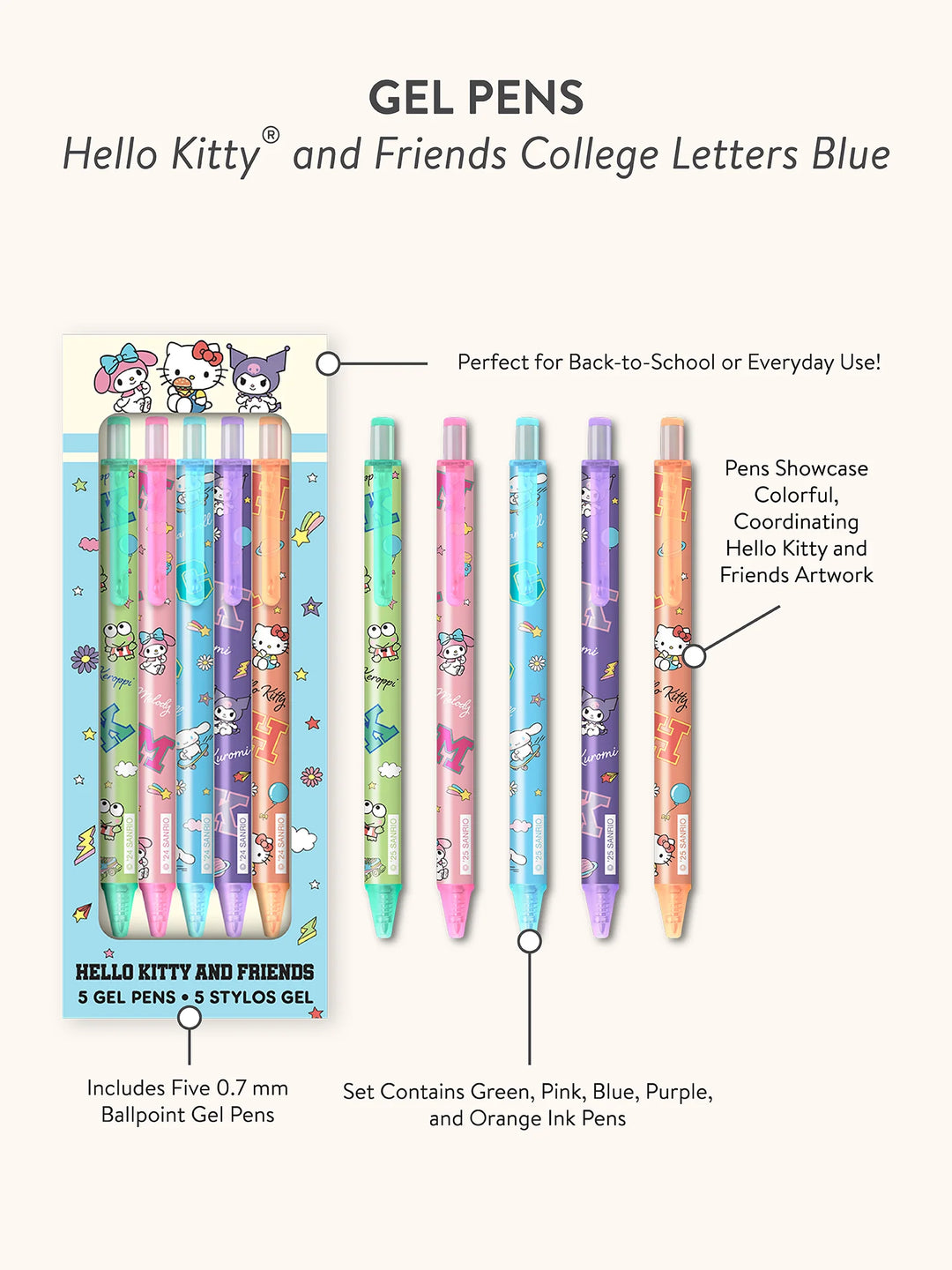 Hello Kitty and Friends College Blue Gel Pens