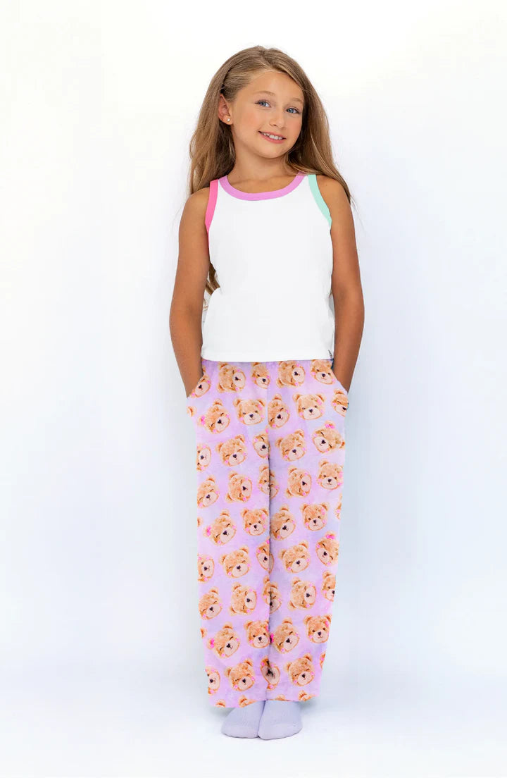 Preppy Goose Plush Lavender Teddy Print Loungewear Pant
